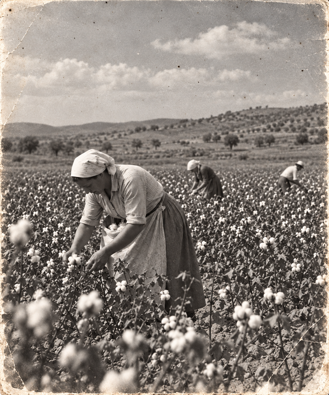 Memoria della raccolta del cotone nei campi siciliani del Novecento.