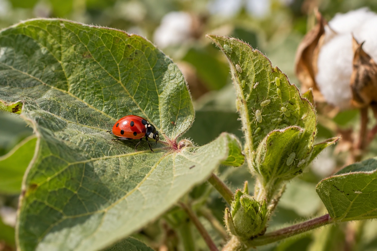 Coccinella su una foglia di cotone