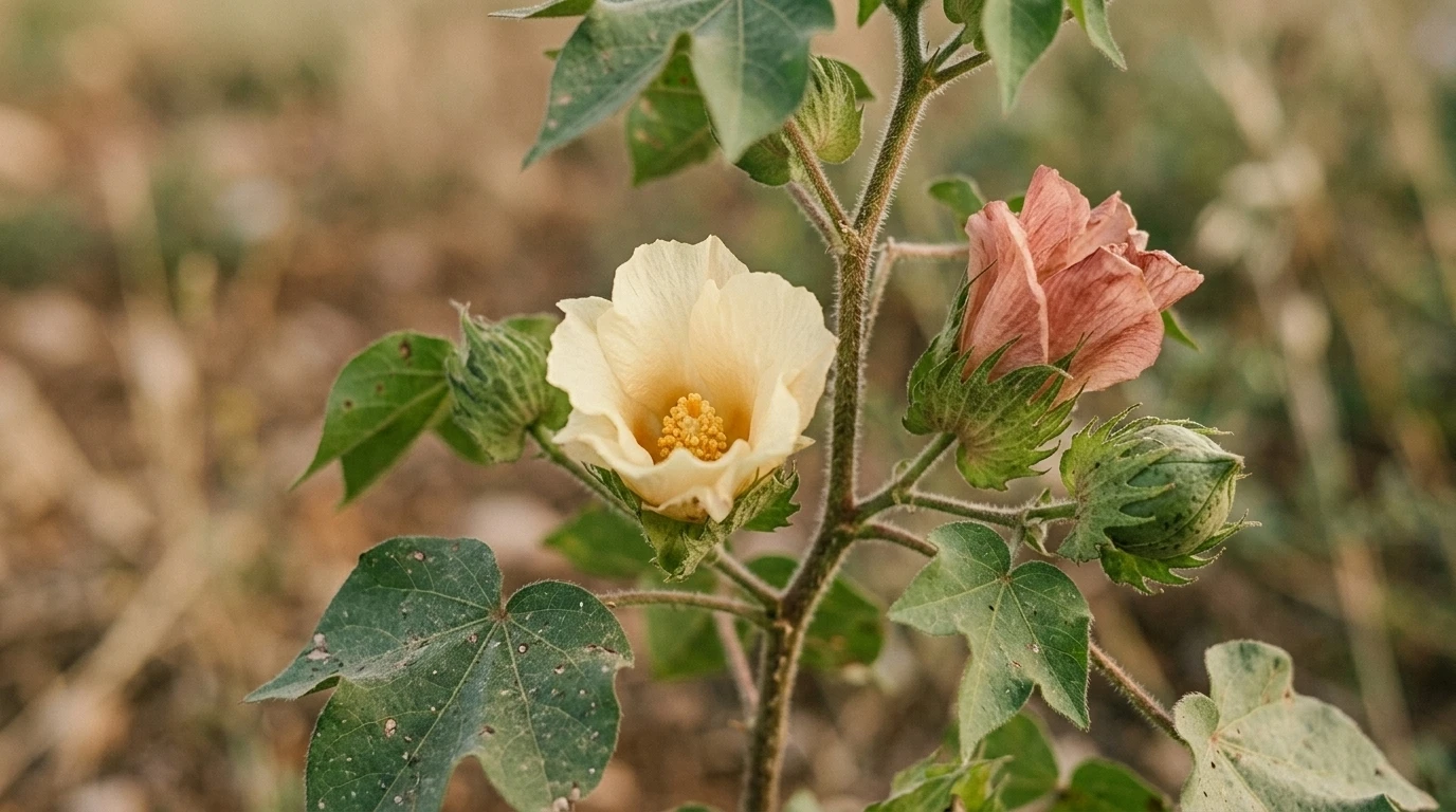 Fiori di cotone nelle tonalità crema e rosa