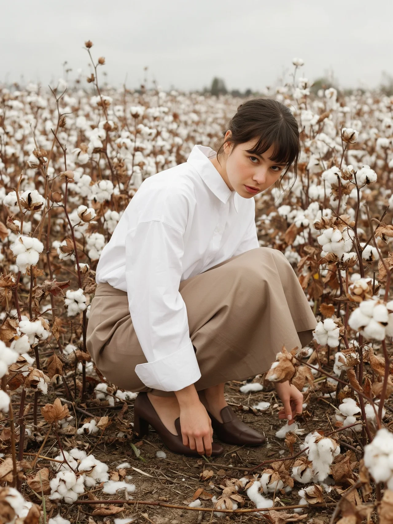 Donna in un campo di cotone siciliano