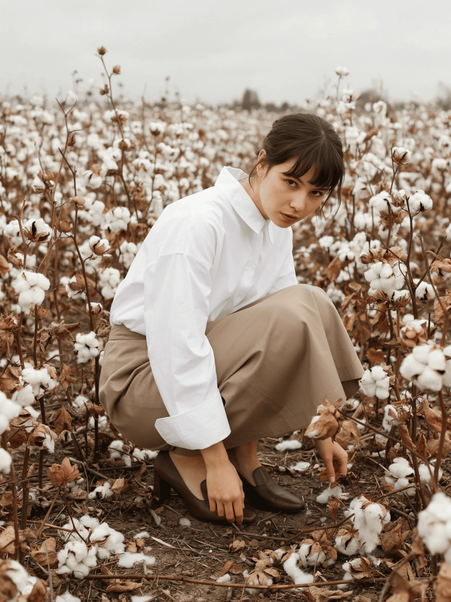 Woman in a Sicilian cotton field